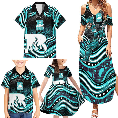 Brisbane Heat Cricket Family Matching Summer Maxi Dress and Hawaiian Shirt Australian Cricket Mascot - Modern Indigenous Style