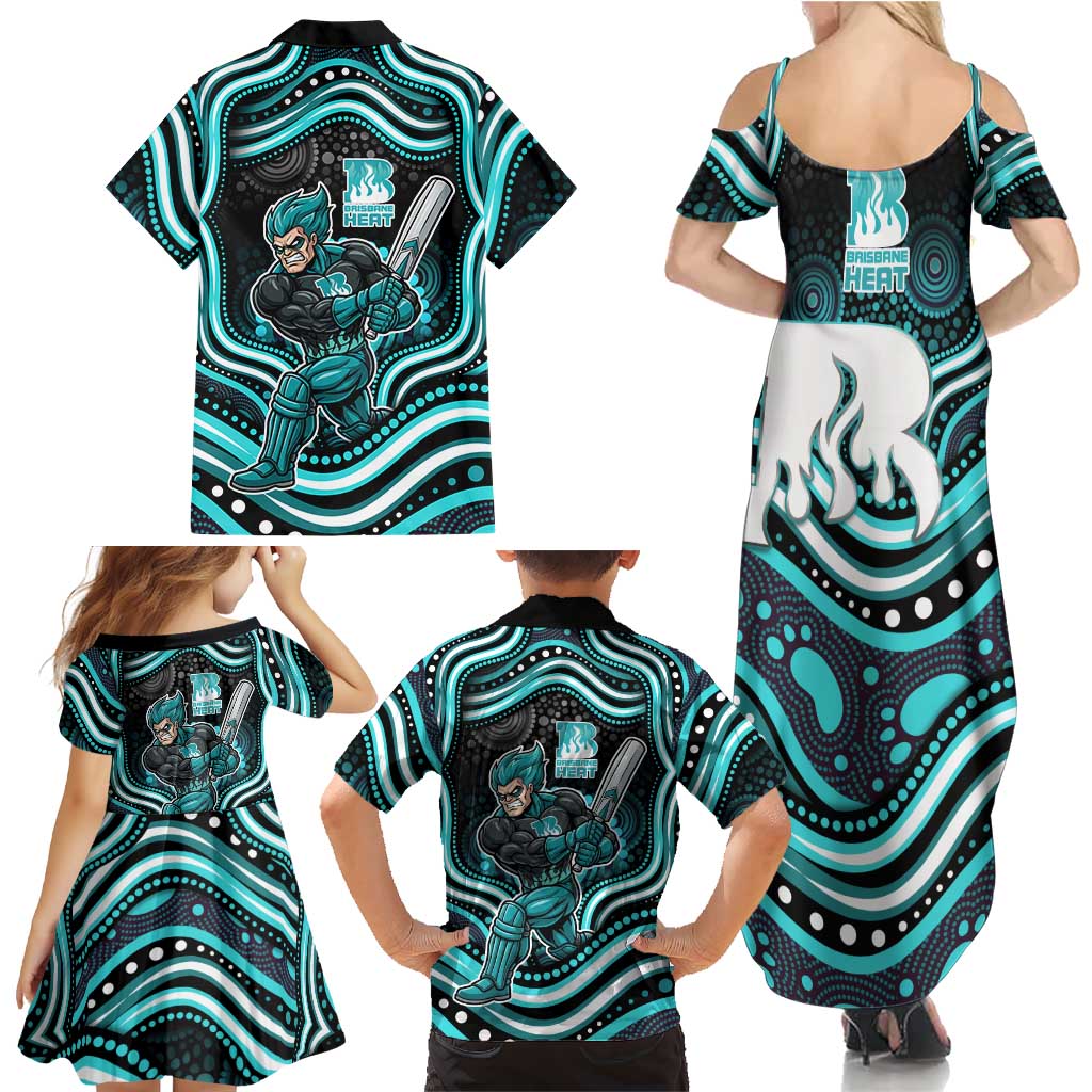 Brisbane Heat Cricket Family Matching Summer Maxi Dress and Hawaiian Shirt Australian Cricket Mascot - Modern Indigenous Style