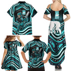 Brisbane Heat Cricket Family Matching Summer Maxi Dress and Hawaiian Shirt Australian Cricket Mascot - Modern Indigenous Style