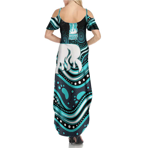 Brisbane Heat Cricket Family Matching Summer Maxi Dress and Hawaiian Shirt Australian Cricket Mascot - Modern Indigenous Style