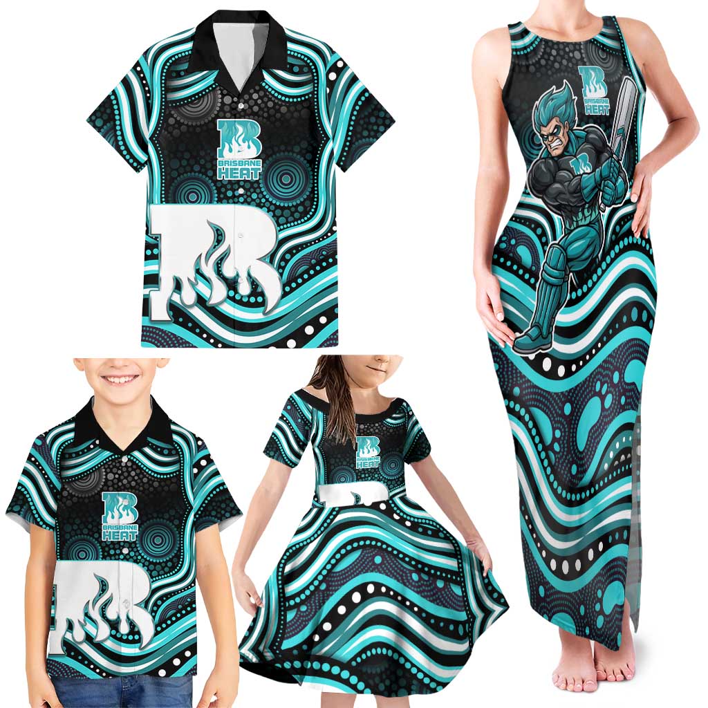 Brisbane Heat Cricket Family Matching Tank Maxi Dress and Hawaiian Shirt Australian Cricket Mascot - Modern Indigenous Style