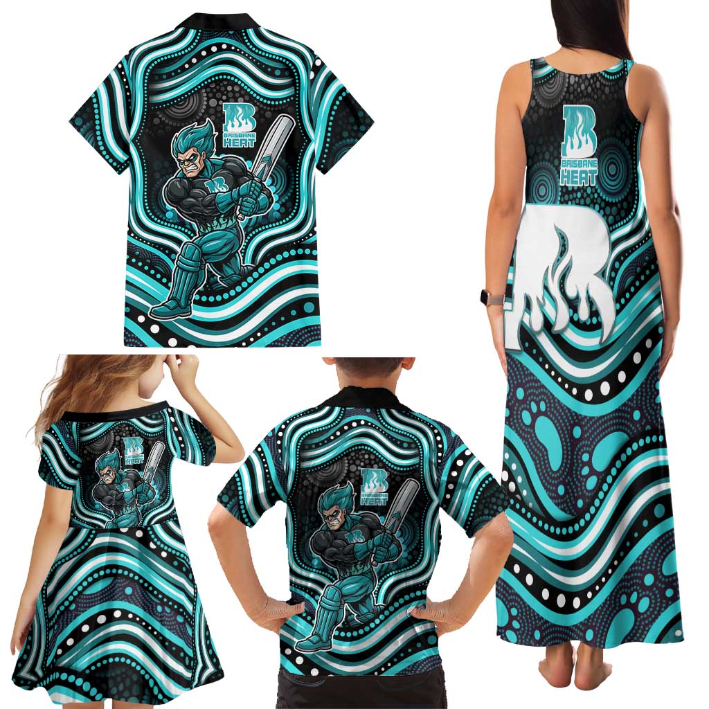 Brisbane Heat Cricket Family Matching Tank Maxi Dress and Hawaiian Shirt Australian Cricket Mascot - Modern Indigenous Style