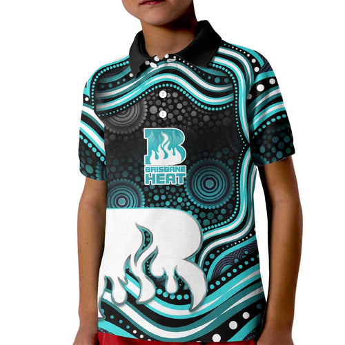 Brisbane Heat Cricket Kid Polo Shirt Australian Cricket Mascot - Modern Indigenous Style