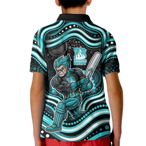 Brisbane Heat Cricket Kid Polo Shirt Australian Cricket Mascot - Modern Indigenous Style