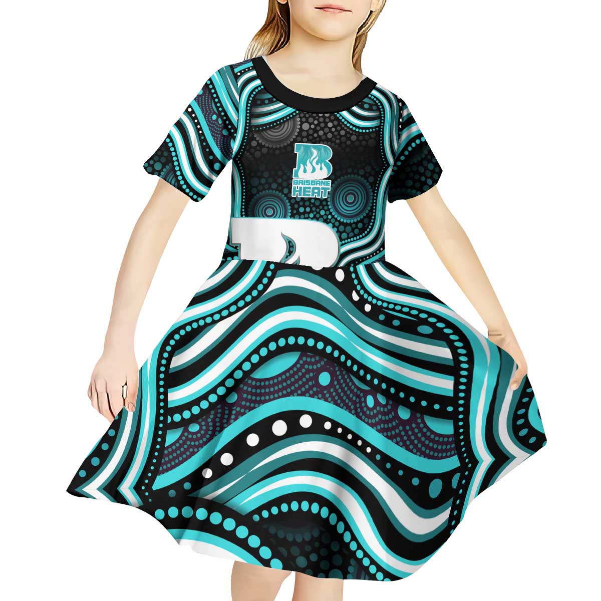 Brisbane Heat Cricket Kid Short Sleeve Dress Australian Cricket Mascot - Modern Indigenous Style