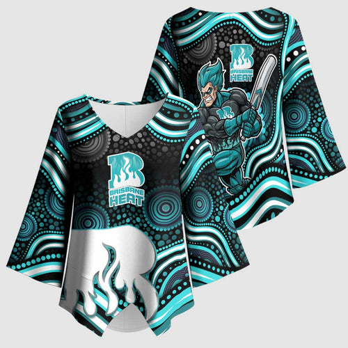Brisbane Heat Cricket Kimono Sleeve Blouse Australian Cricket Mascot - Modern Indigenous Style