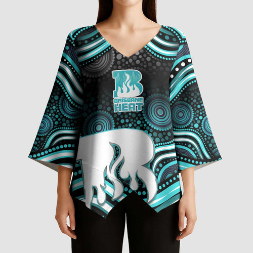 Brisbane Heat Cricket Kimono Sleeve Blouse Australian Cricket Mascot - Modern Indigenous Style