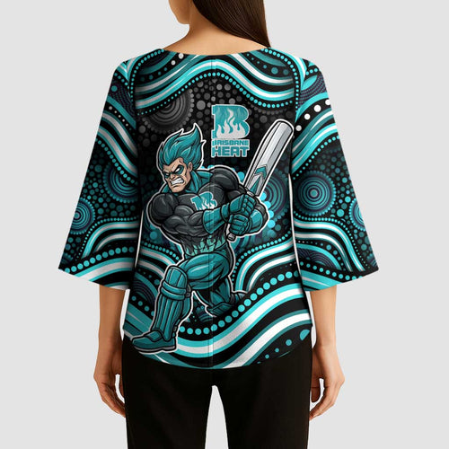 Brisbane Heat Cricket Kimono Sleeve Blouse Australian Cricket Mascot - Modern Indigenous Style