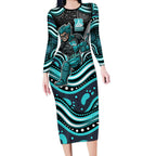 Brisbane Heat Cricket Long Sleeve Bodycon Dress Australian Cricket Mascot - Modern Indigenous Style