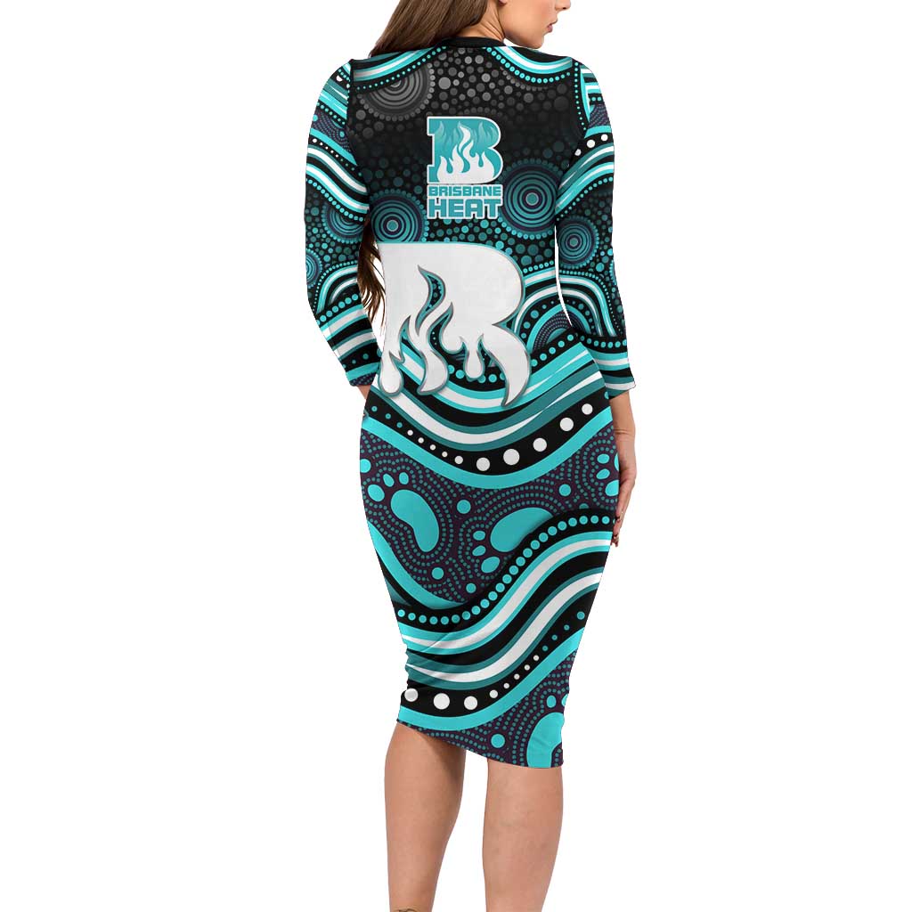 Brisbane Heat Cricket Long Sleeve Bodycon Dress Australian Cricket Mascot - Modern Indigenous Style