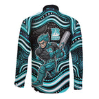 Brisbane Heat Cricket Long Sleeve Button Shirt Australian Cricket Mascot - Modern Indigenous Style