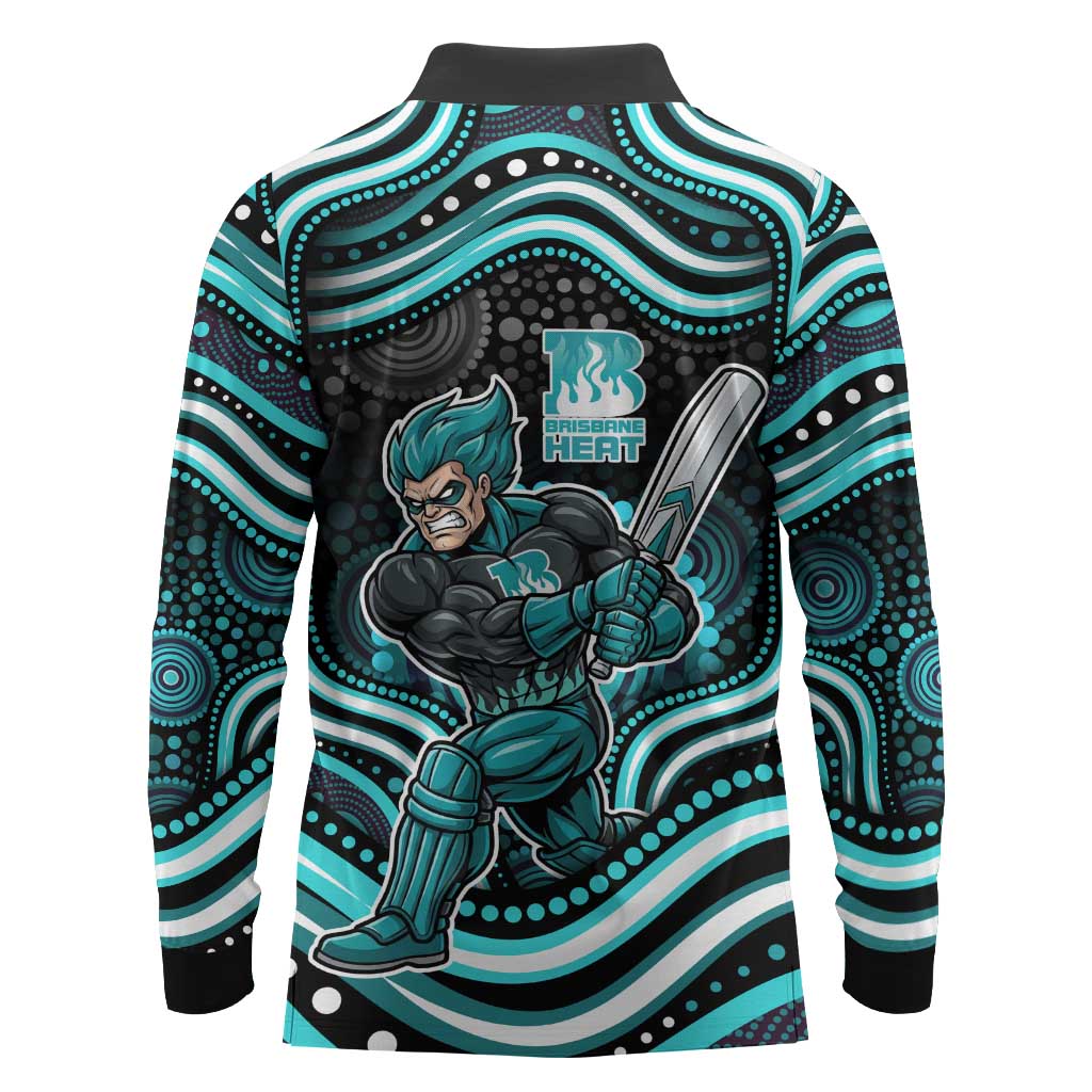 Brisbane Heat Cricket Long Sleeve Polo Shirt Australian Cricket Mascot - Modern Indigenous Style
