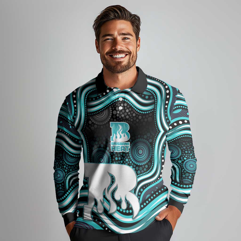 Brisbane Heat Cricket Long Sleeve Polo Shirt Australian Cricket Mascot - Modern Indigenous Style