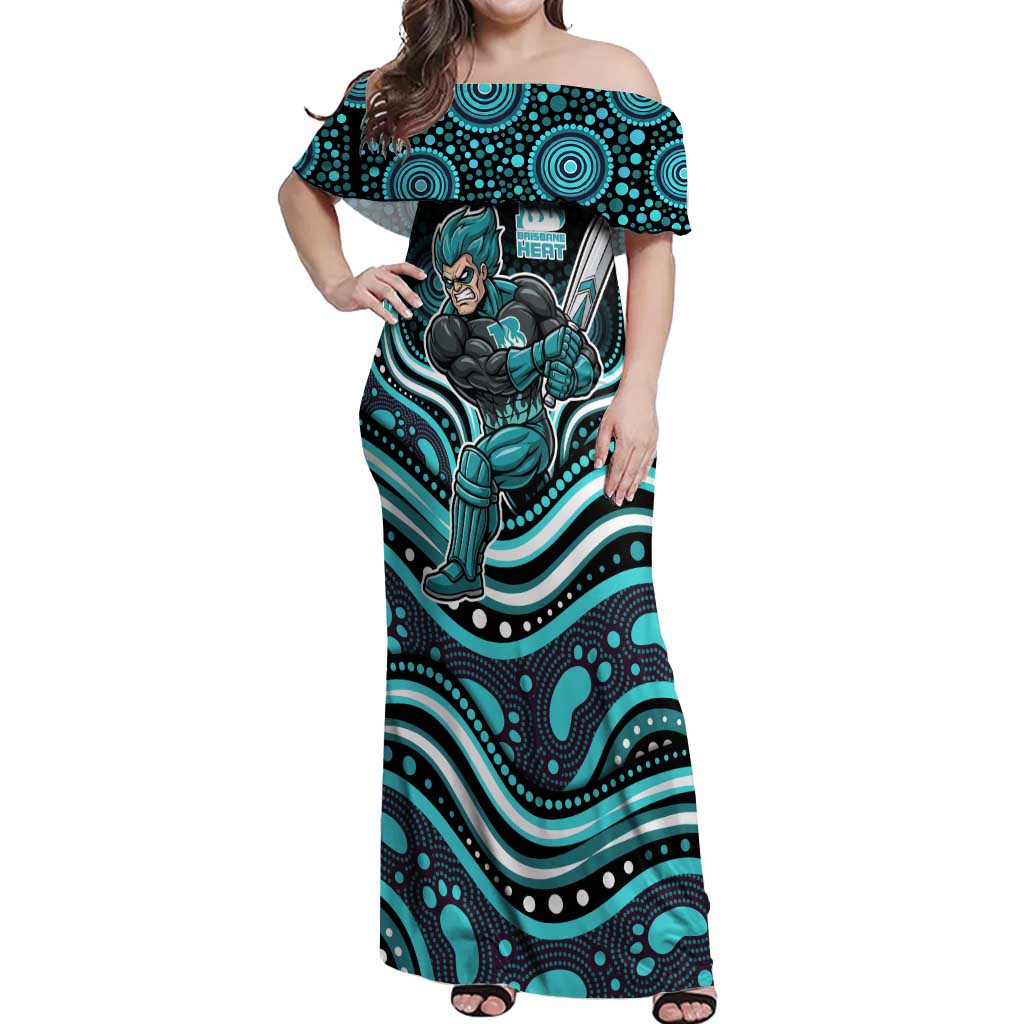 Brisbane Heat Cricket Off Shoulder Maxi Dress Australian Cricket Mascot - Modern Indigenous Style
