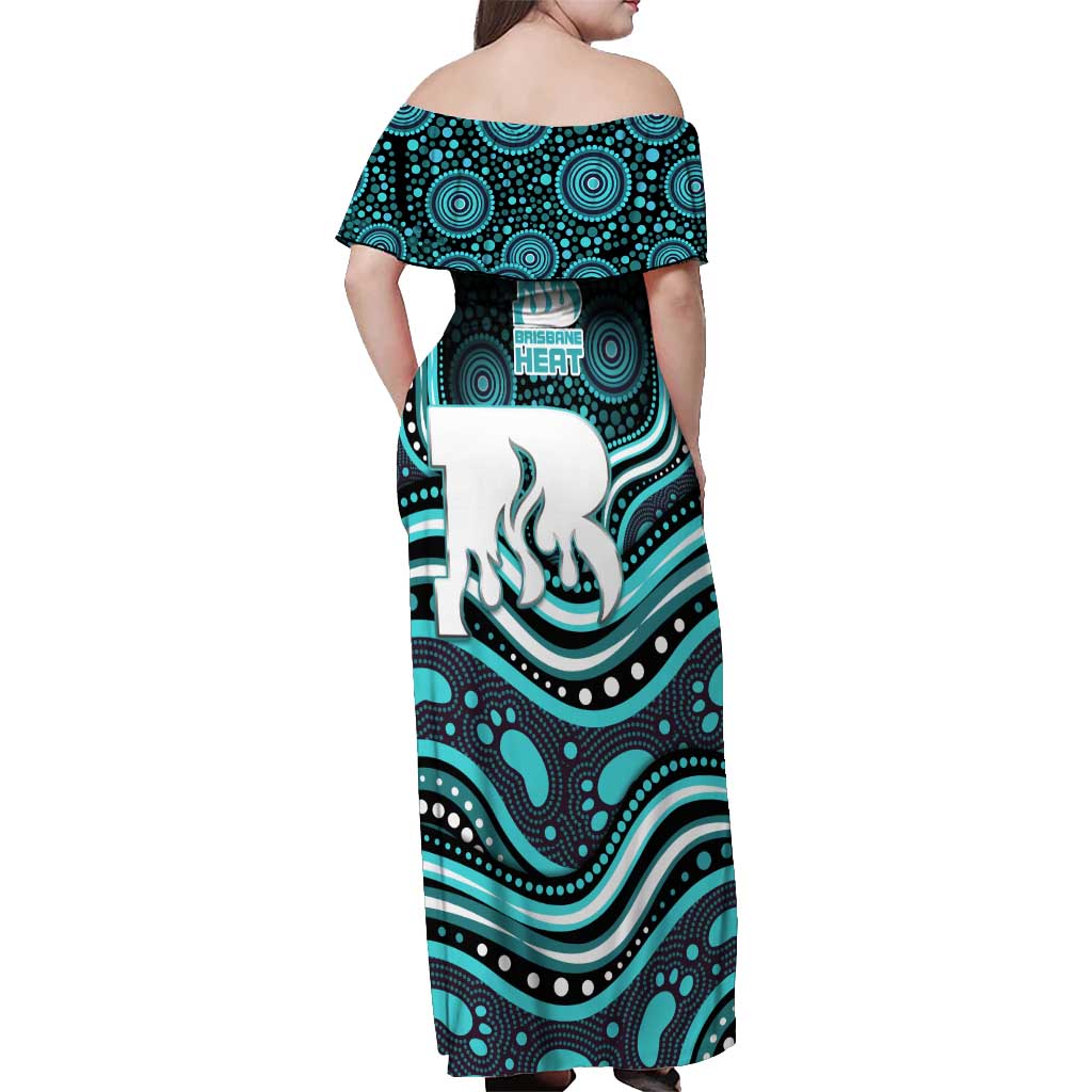 Brisbane Heat Cricket Off Shoulder Maxi Dress Australian Cricket Mascot - Modern Indigenous Style