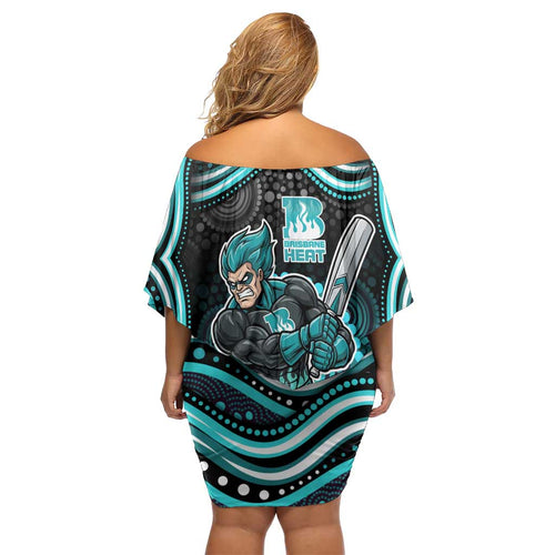 Brisbane Heat Cricket Off Shoulder Short Dress Australian Cricket Mascot - Modern Indigenous Style