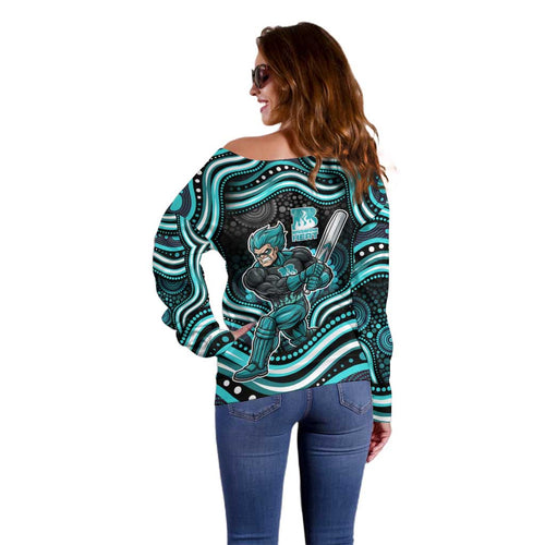 Brisbane Heat Cricket Off Shoulder Sweater Australian Cricket Mascot - Modern Indigenous Style