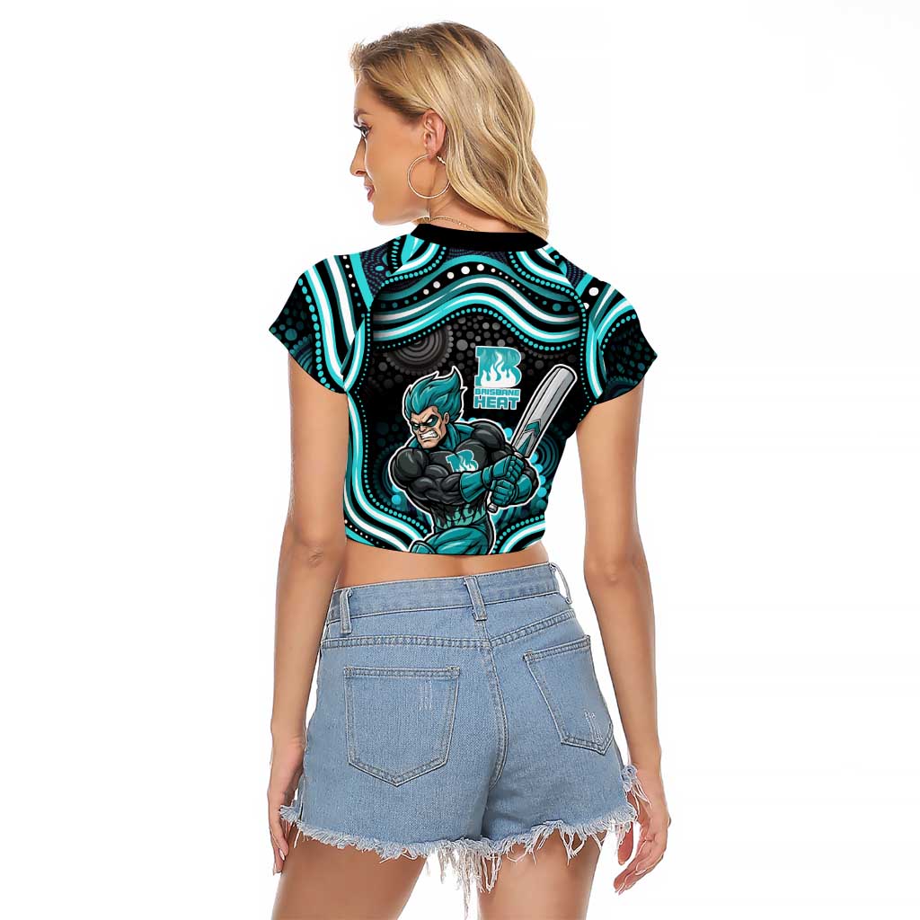 Brisbane Heat Cricket Raglan Cropped T Shirt Australian Cricket Mascot - Modern Indigenous Style