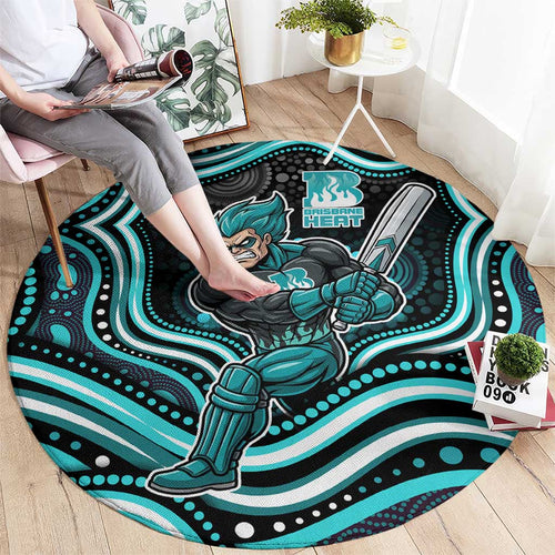 Brisbane Heat Cricket Round Carpet Australian Cricket Mascot - Modern Indigenous Style