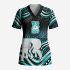 Brisbane Heat Cricket Scrub Top Australian Cricket Mascot - Modern Indigenous Style