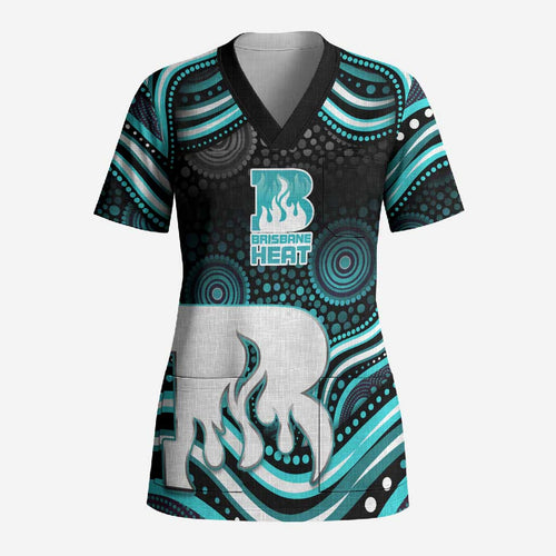 Brisbane Heat Cricket Scrub Top Australian Cricket Mascot - Modern Indigenous Style