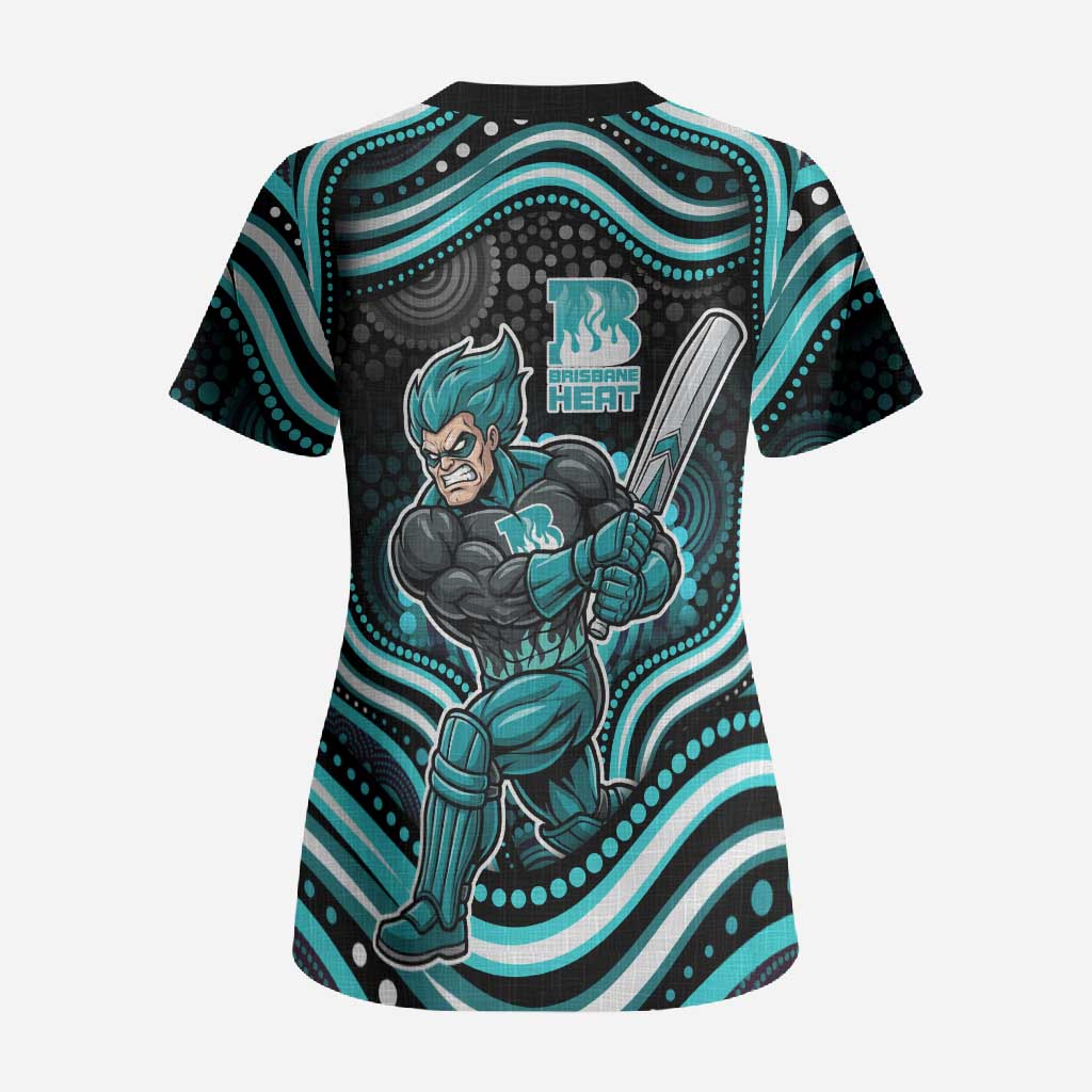Brisbane Heat Cricket Scrub Top Australian Cricket Mascot - Modern Indigenous Style