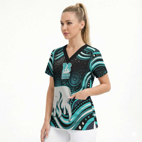Brisbane Heat Cricket Scrub Top Australian Cricket Mascot - Modern Indigenous Style