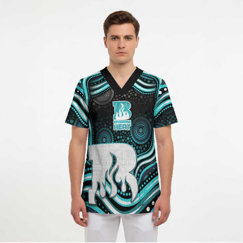 Brisbane Heat Cricket Scrub Top Australian Cricket Mascot - Modern Indigenous Style