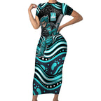 Brisbane Heat Cricket Short Sleeve Bodycon Dress Australian Cricket Mascot - Modern Indigenous Style
