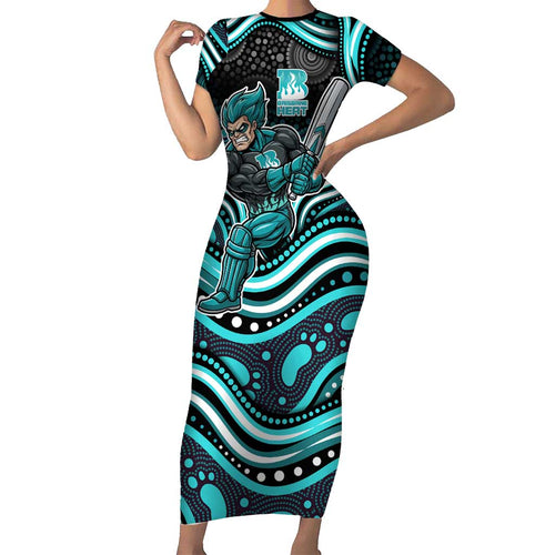 Brisbane Heat Cricket Short Sleeve Bodycon Dress Australian Cricket Mascot - Modern Indigenous Style