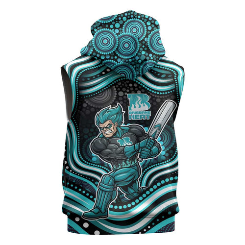 Brisbane Heat Cricket Sleeveless Hoodie Australian Cricket Mascot - Modern Indigenous Style