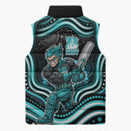 Brisbane Heat Cricket Sleeveless Puffer Jacket Australian Cricket Mascot - Modern Indigenous Style