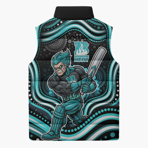 Brisbane Heat Cricket Sleeveless Puffer Jacket Australian Cricket Mascot - Modern Indigenous Style
