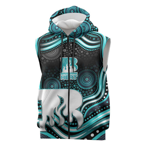 Brisbane Heat Cricket Sleeveless Zip Hoodie Australian Cricket Mascot - Modern Indigenous Style
