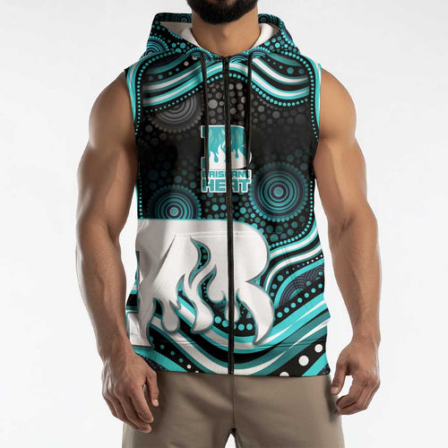 Brisbane Heat Cricket Sleeveless Zip Hoodie Australian Cricket Mascot - Modern Indigenous Style