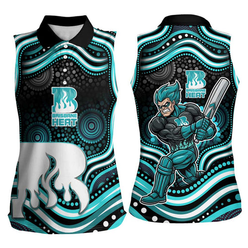 Brisbane Heat Cricket Women Sleeveless Polo Shirt Australian Cricket Mascot - Modern Indigenous Style