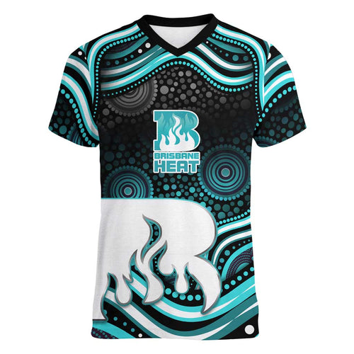 Brisbane Heat Cricket Women V-Neck T-Shirt Australian Cricket Mascot - Modern Indigenous Style