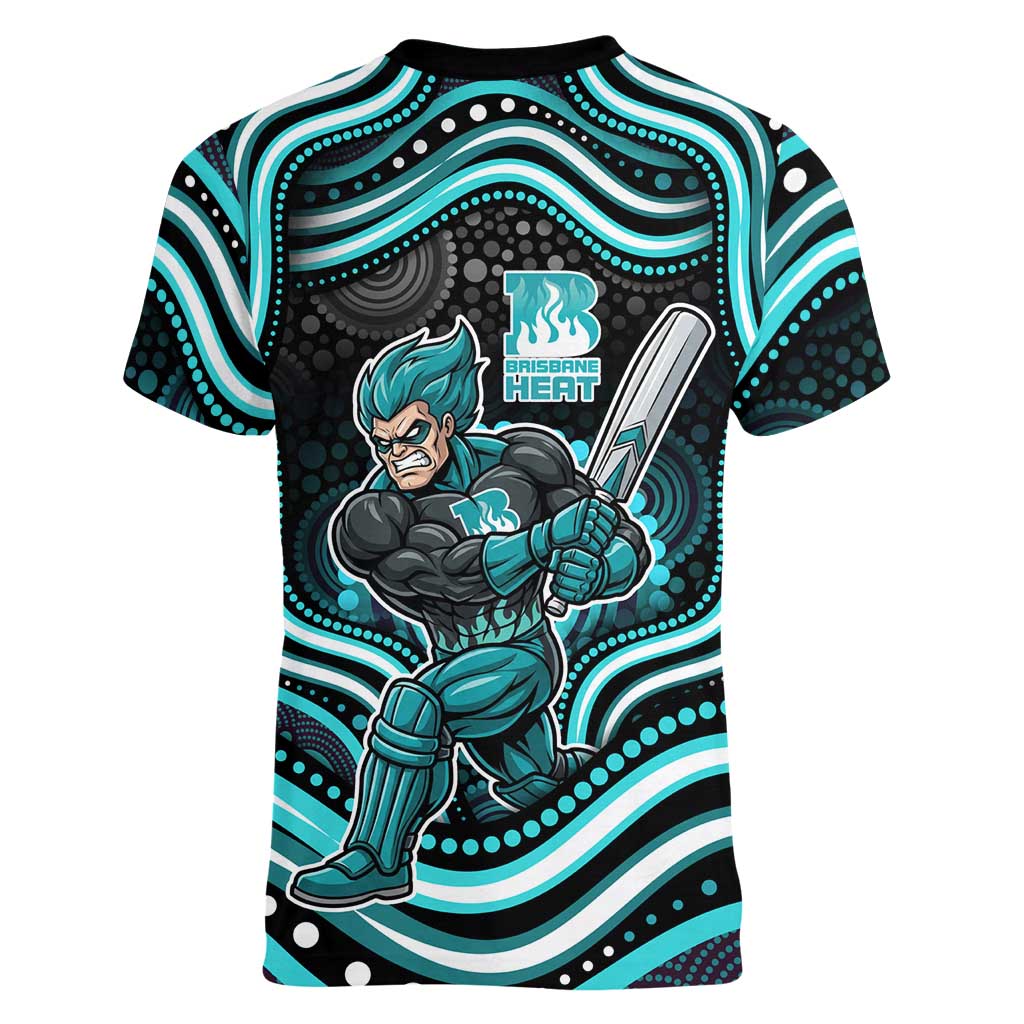 Brisbane Heat Cricket Women V-Neck T-Shirt Australian Cricket Mascot - Modern Indigenous Style
