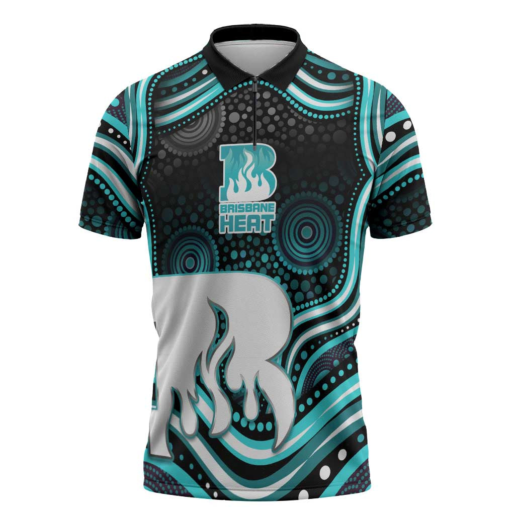 Brisbane Heat Cricket Zipper Polo Shirt Australian Cricket Mascot - Modern Indigenous Style