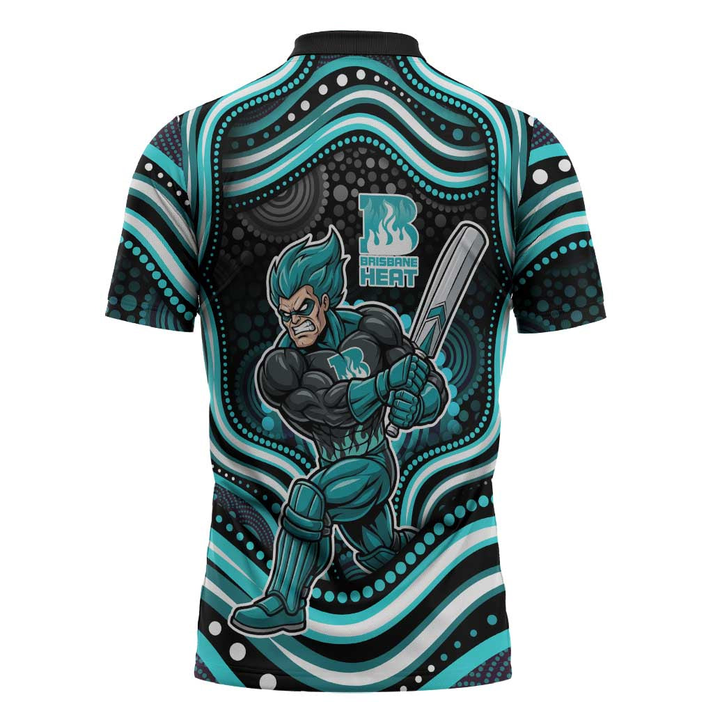 Brisbane Heat Cricket Zipper Polo Shirt Australian Cricket Mascot - Modern Indigenous Style