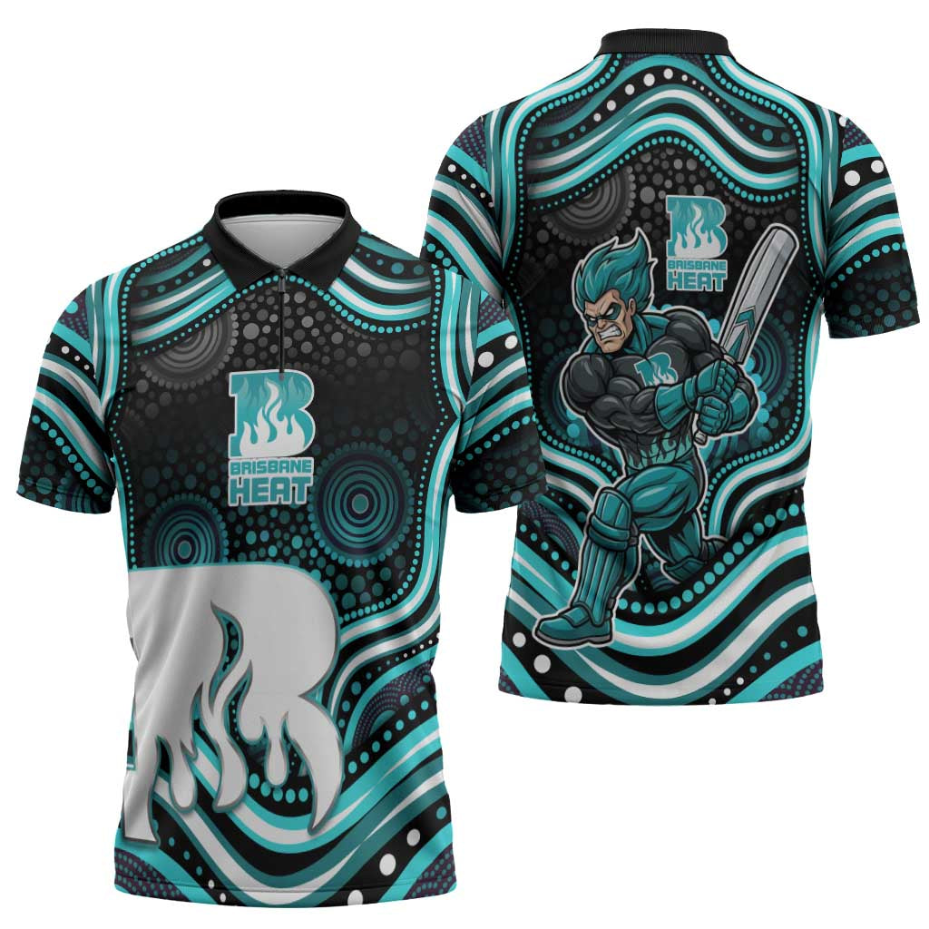 Brisbane Heat Cricket Zipper Polo Shirt Australian Cricket Mascot - Modern Indigenous Style