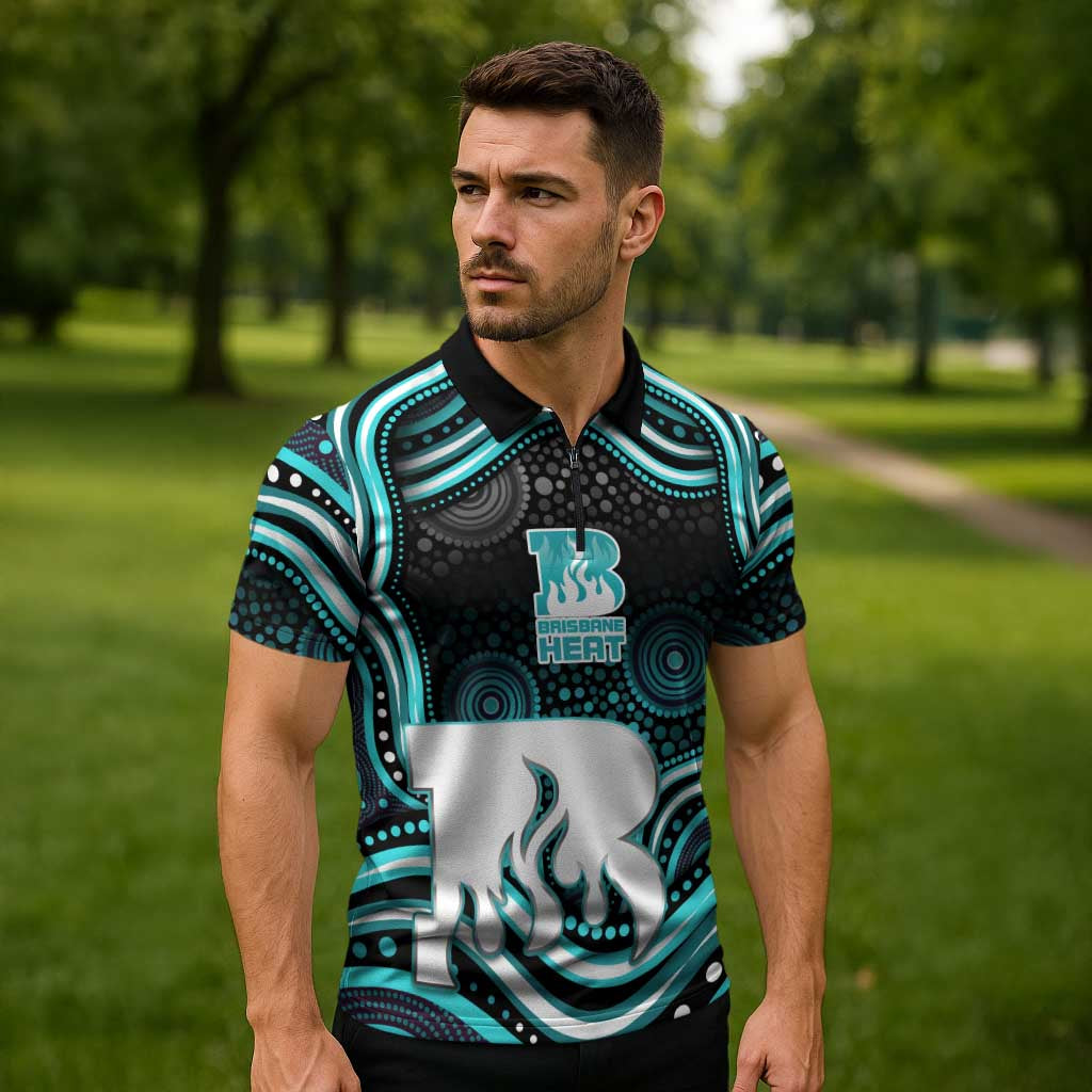 Brisbane Heat Cricket Zipper Polo Shirt Australian Cricket Mascot - Modern Indigenous Style