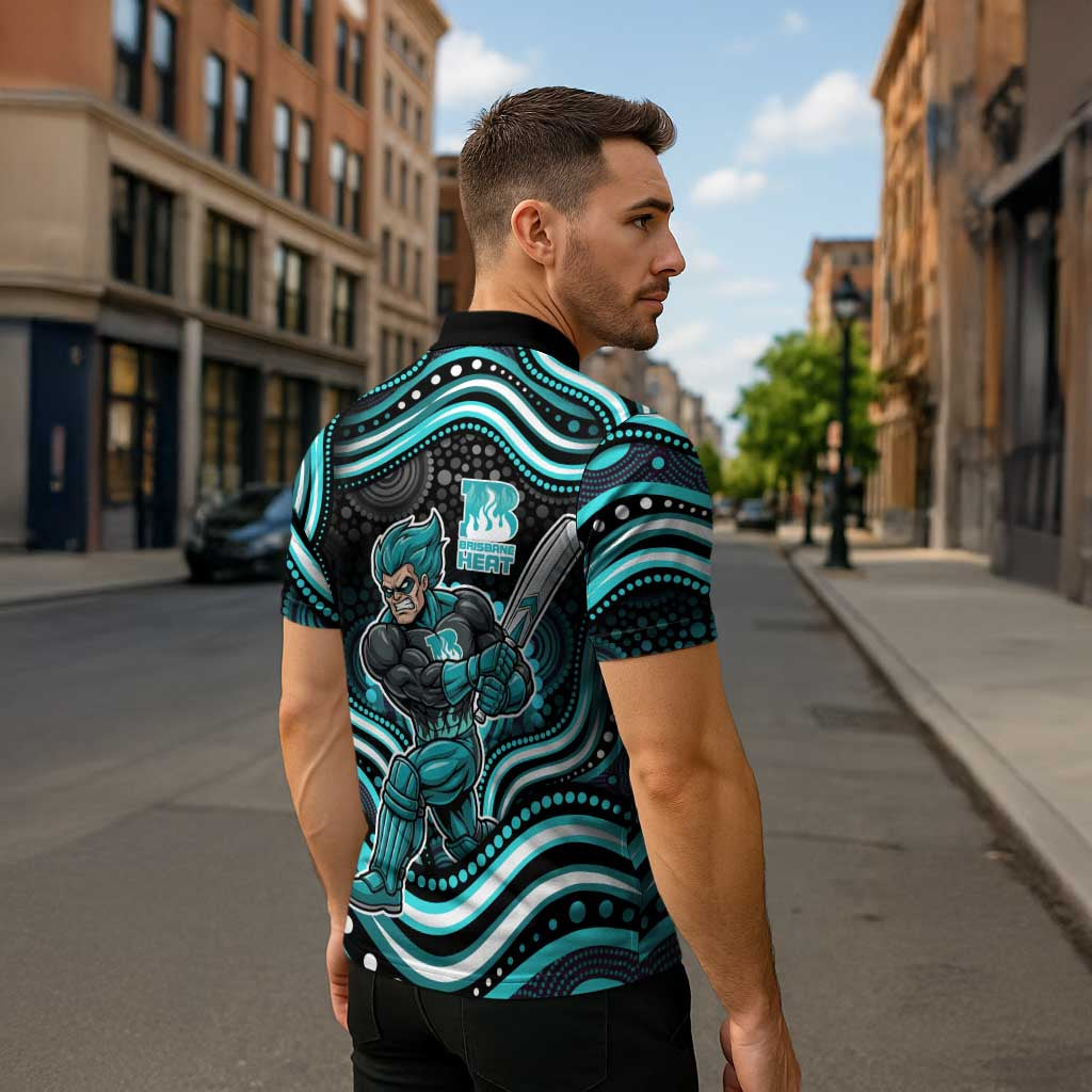 Brisbane Heat Cricket Zipper Polo Shirt Australian Cricket Mascot - Modern Indigenous Style