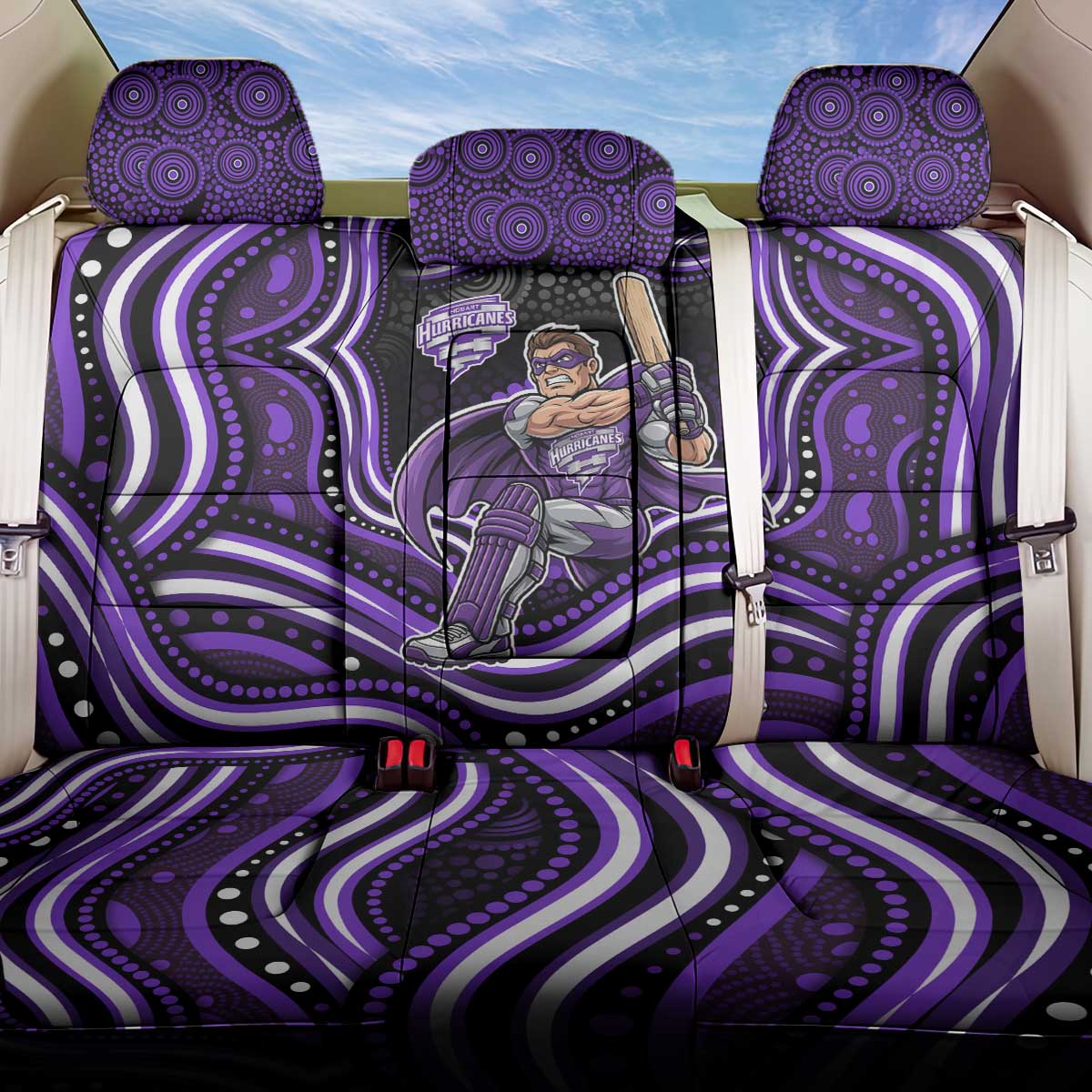 Hobart Hurricanes Cricket Back Car Seat Cover Australian Cricket Mascot - Modern Indigenous Style