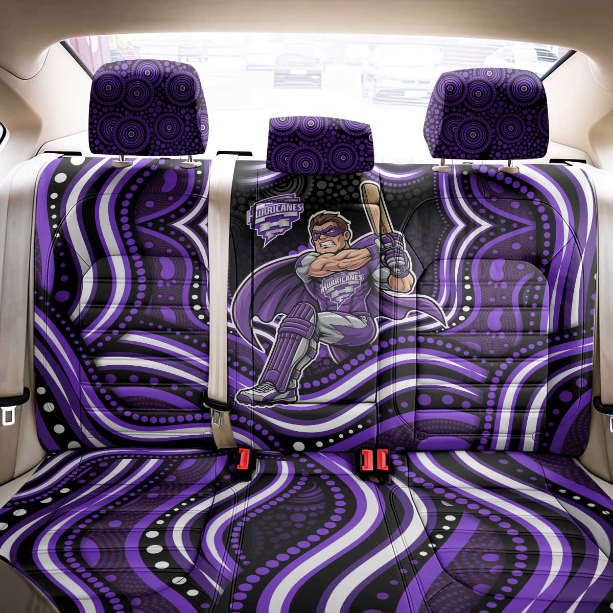 Hobart Hurricanes Cricket Back Car Seat Cover Australian Cricket Mascot - Modern Indigenous Style