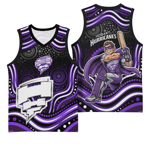 Hobart Hurricanes Cricket Basketball Jersey Australian Cricket Mascot - Modern Indigenous Style