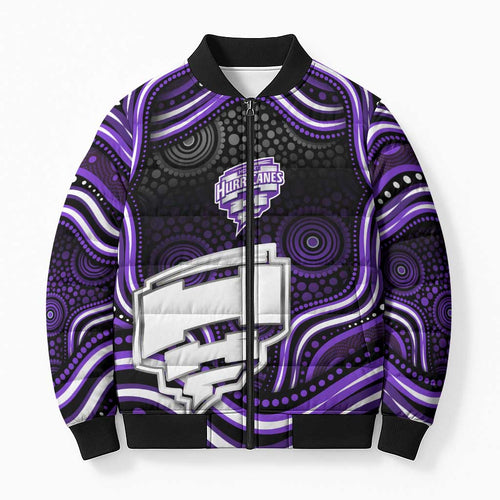 Hobart Hurricanes Cricket Bomber Puffer Jacket Australian Cricket Mascot - Modern Indigenous Style