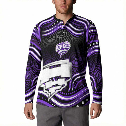 Hobart Hurricanes Cricket Button Sweatshirt Australian Cricket Mascot - Modern Indigenous Style