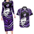 Hobart Hurricanes Cricket Couples Matching Long Sleeve Bodycon Dress and Hawaiian Shirt Australian Cricket Mascot - Modern Indigenous Style