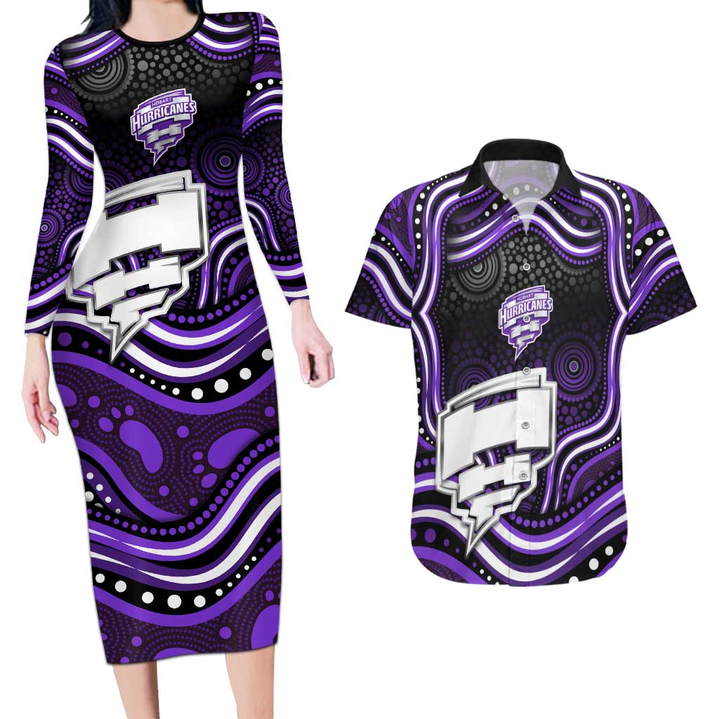 Hobart Hurricanes Cricket Couples Matching Long Sleeve Bodycon Dress and Hawaiian Shirt Australian Cricket Mascot - Modern Indigenous Style